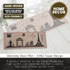 Front Door Mat – Welcome Mat Outdoor Indoor, 16" x 40" Rustic Doormat Carpet, Floor Entry Mat Rug - Eiffel Tower & Paris Style Design, Brown & Black