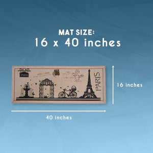 Front Door Mat – Welcome Mat Outdoor Indoor, 16" x 40" Rustic Doormat Carpet, Floor Entry Mat Rug - Eiffel Tower & Paris Style Design, Brown & Black