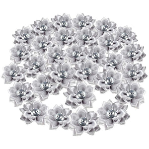 Juvale Fabric Flowers for Crafts, Grey Satin Embellishments with Rhinestones (1.5 in, 60 Pack)