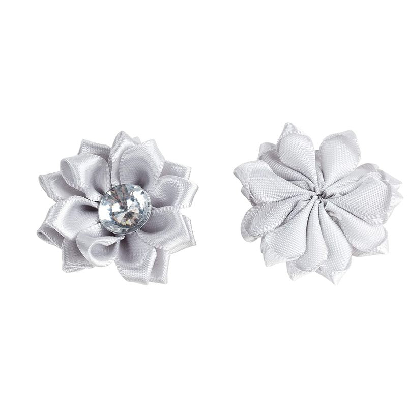 Juvale Fabric Flowers for Crafts, Grey Satin Embellishments with Rhinestones (1.5 in, 60 Pack)