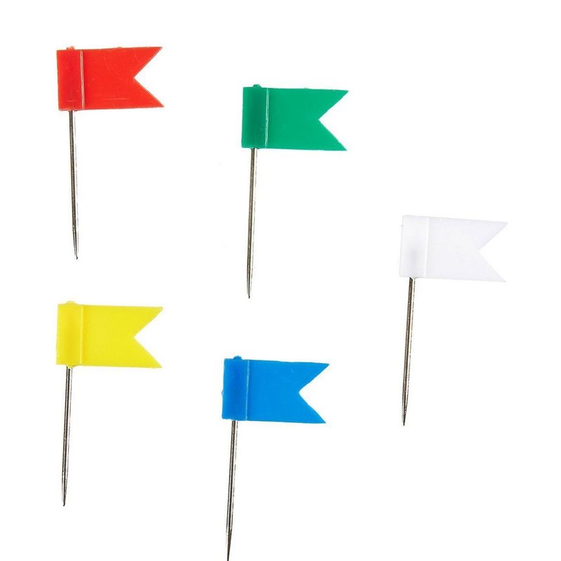 Flag Map Pins - 500-Pack Flag Push Pins Map Tacks, Decorative Push Tacks Colored Marking Pins for Bulletin Cork Board, Office, School - Red, Yellow, Green, White and Blue - 0.7 x 1.3 inches