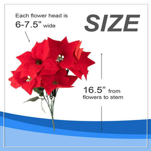 Artificial Flowers for Christmas Decorations, Poinsettia Flower (Red, 4 Pack)