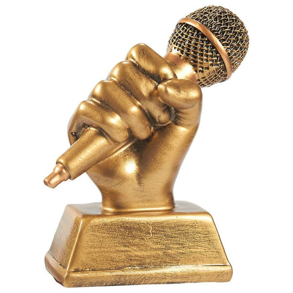 Juvale Golden Microphone Trophy - Small Resin Singing Award Trophy for Karaoke, Singing Competitions, Parties, 5.5 x 4.75 x 2.25 Inches