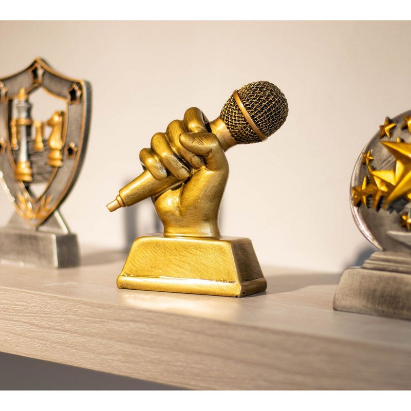 Juvale Golden Microphone Trophy - Small Resin Singing Award Trophy for Karaoke, Singing Competitions, Parties, 5.5 x 4.75 x 2.25 Inches