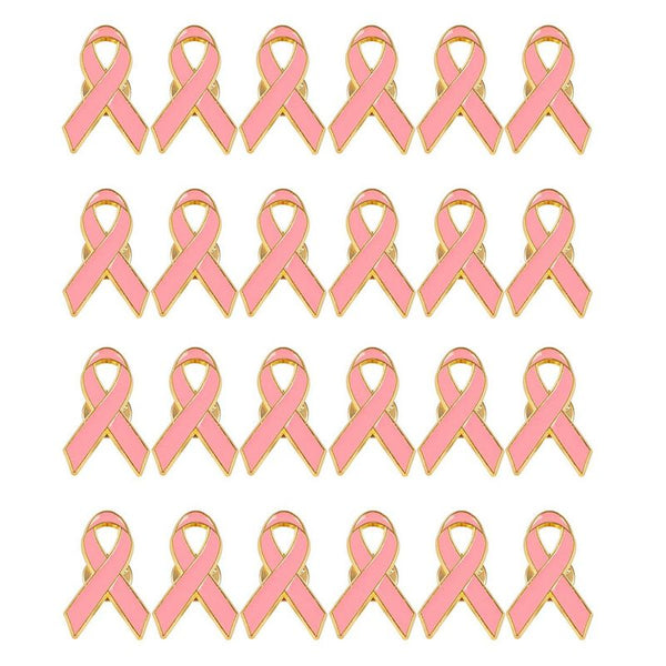 Breast Cancer Awareness Enamel Pins, Pink Ribbon Lapel Pin (24 Pack)