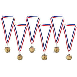 Juvale Gold Medals - 6-Pack Metal Olympic Style Winner Awards, Perfect for Sports, Competitions, Spelling Bees, Party Favors, 2.75 Inches Diameter with 16.3 Inch USA Ribbon