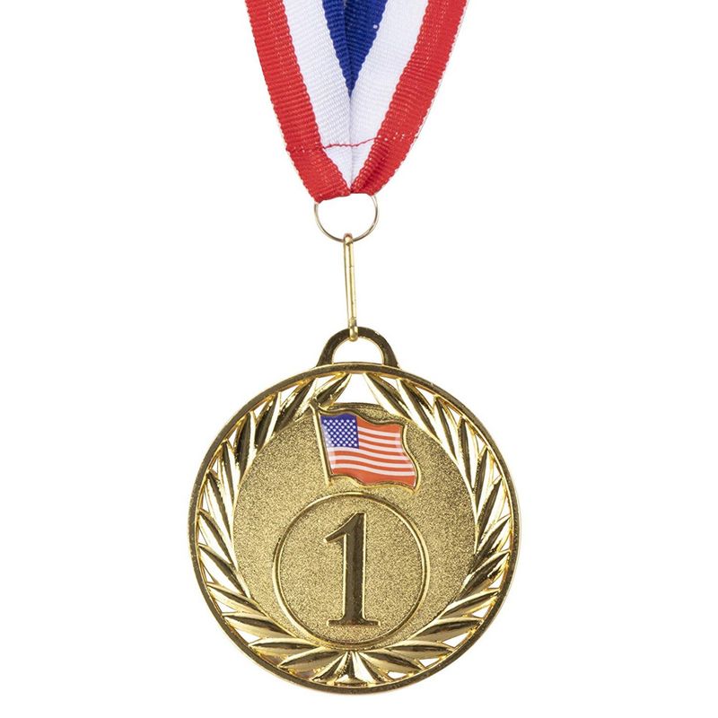 Juvale Paquete de 6 medallas de oro del primer lugar con cinta de cuello de  16 pulgadas para premios, torneos deportivos, fútbol, béisbol (redondo