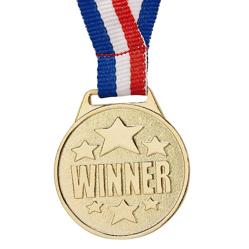 Juvale 24-Pack Bulk Olympic Style Gold Winner Award Medals with Ribbons for Sports, Competitions, Spelling Bees, Party Favors 1.5 Inches Diameter, 15.3 Inches Ribbon Length