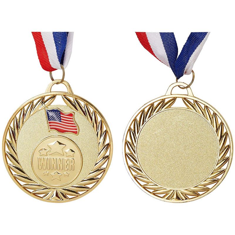 Juvale 6 Pack - Gold Winner Zinc Alloy Award Medals with America Flag,2.75" - Gold