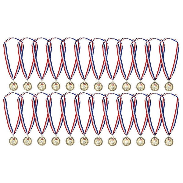 Juvale 12-Pack Bulk Metal Olympic Style Gold Winner Award Medals with Ribbons for Sports and Competitions, 2.7 Inches Diameter