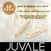 Juvale Wooden Clothespins - 24-Pack Large Clothespins for Shirts, Sheets, Pants, Decor- Made of Natural Wood