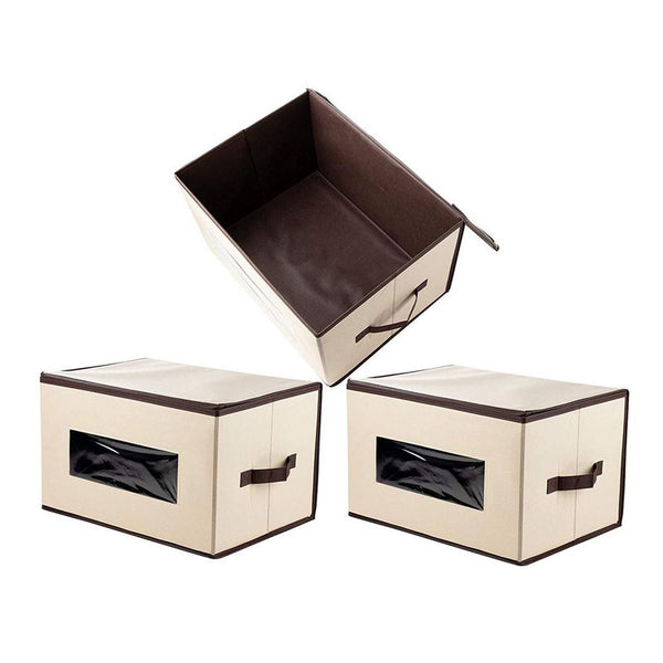 Foldable Storage Bins, Fabric Cubes (Cream, 16.2 x 10 x 12 in, 3 Pack)