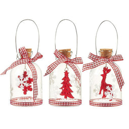 3-Pack of Christmas Tree Decorations - Hanging Glass Decorations with Steel Handles, Ornate Christmas Ornaments, Festive Felt Embellishments, 3 Assorted Designs, Red - 2.38 x 3.94 x 2.38 Inches