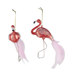 Pink Flamingo Christmas Tree Ornament, Glass Hanging Ornaments (5.4 x 3.5 in, 2 Pack)