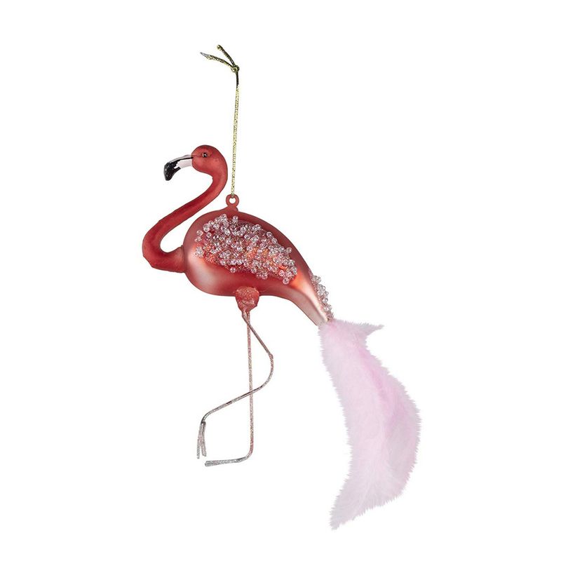 Pink Flamingo Christmas Tree Ornament, Glass Hanging Ornaments (5.4 x 3.5 in, 2 Pack)