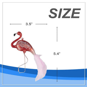 Pink Flamingo Christmas Tree Ornament, Glass Hanging Ornaments (5.4 x 3.5 in, 2 Pack)