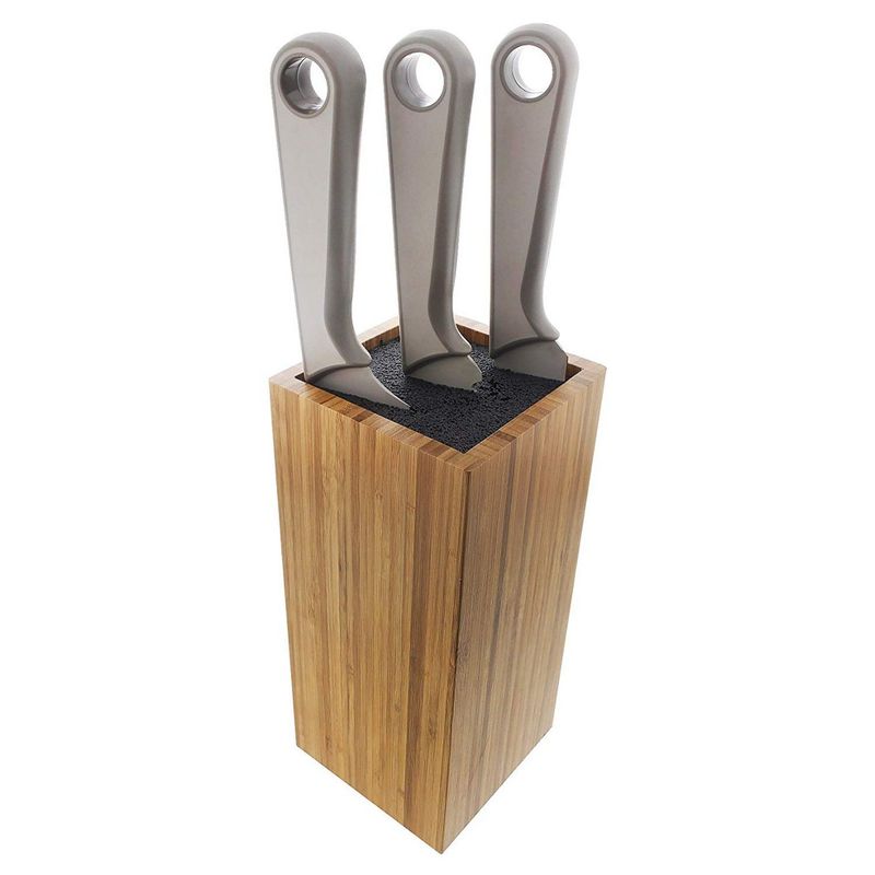 Bamboo Knife Block with Bristles - Natural Universal Knife Stand Holder for Household Kitchen or Restaurant Use - 8.75 x 4 x 4 inches
