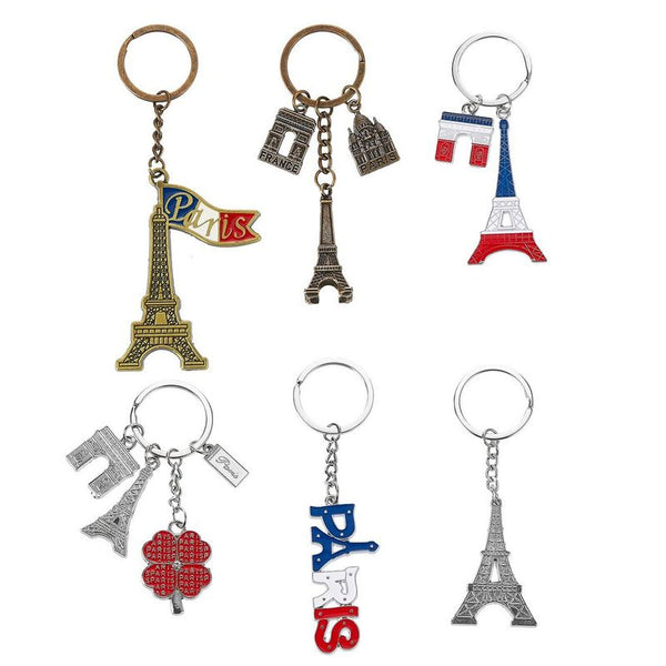 Juvale Paris Keychain - 6-Pack Souvenir Key Rings, 6 Assorted Designs Include Eiffel Tower, French Flag, and Arc de Triomphe