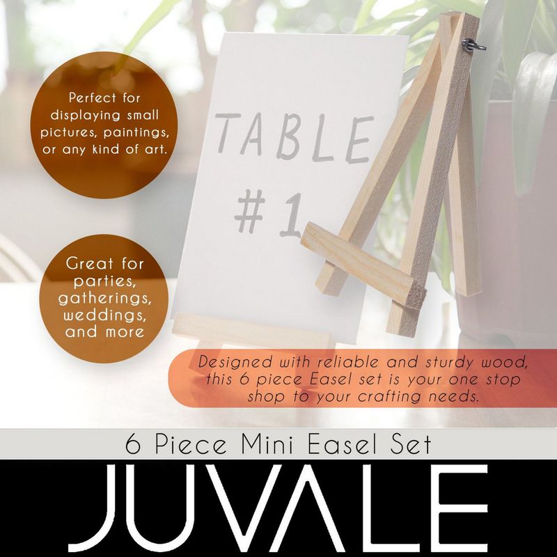 Juvale 6-Pack Small Wooden Plate Stands for Display 6 Inch, Picture Easels  for Desk, Tabletop, Arts and Crafts, DIY Projects, Students, Painting