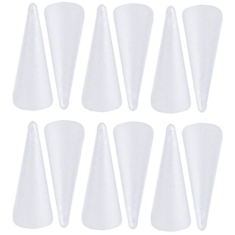 Juvale Foam Cones for DIY Crafts (12 Pack) White Polystyrene, 2.87 x 7.25  Inches