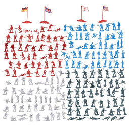 200-Piece Military Figures Set - Toy Soldiers Army in 4 Colors, World War II Minifigures Play Set with 4 Flags, America, England, Germany and Japan