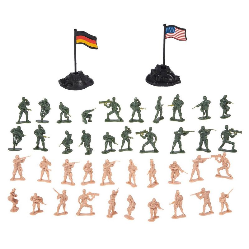 100 Piece Military Figures and Accessories - Toy Army Soldiers in 2 Colors, War Soldiers Playset with 2 Flags and Battlefield Accessories
