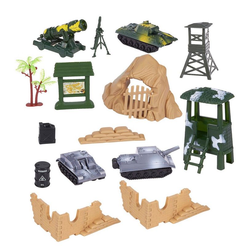 100 Piece Military Figures and Accessories - Toy Army Soldiers in 2 Colors, War Soldiers Playset with 2 Flags and Battlefield Accessories