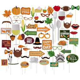 Thanksgiving Photo Booth Prop Set, Handheld Holiday Party Decorations (60 Pieces)