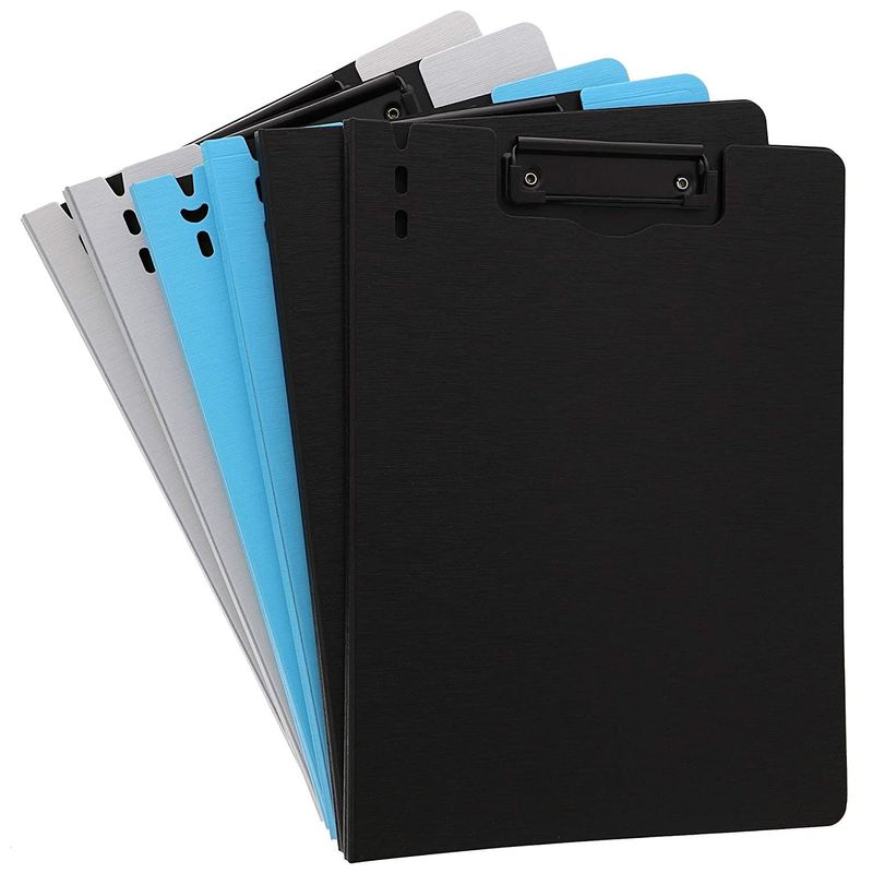 Letter Size Cover Folder Clipboard - 6-Pack 3 Assorted Colors Arch File Cover Folder Clipboards with Low Profile Clip, for Classroom and Office, Grey, Blue, Black, 9.3 x 12.6 Inches