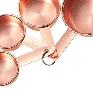 4-Piece Set of Stainless Steel Measuring Cup Set - Copper-Plated Metal Measuring Cups, Precision Measuring Cup Set for Baking, Cooking, Dry and Liquid Ingredients