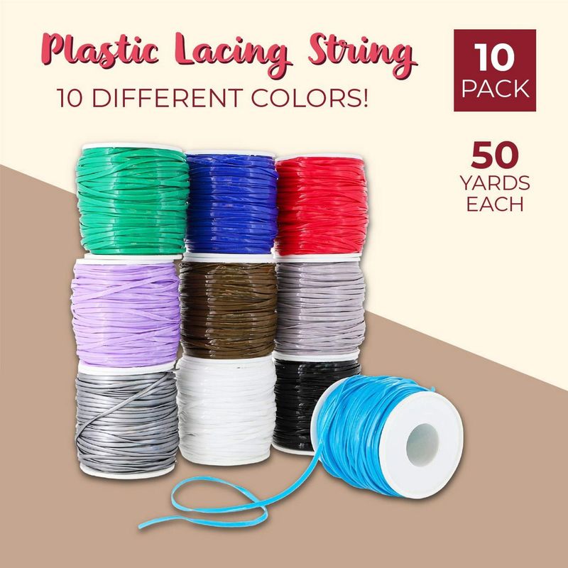 Plastic Lacing Cord, Jewelry Making Supplies, 10 Vibrant Colors (2.5 x 1mm, 50 Yards, 10-Pack)