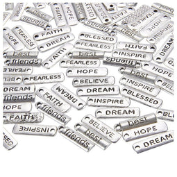 100 Pieces Inspiration Word Charms Pendants, Engraved Motivational Charms Collection for DIY Necklace, Jewelry Making, Fashion Accessories and Bracelet, Silver