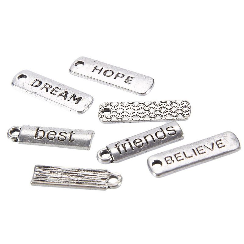100 Pieces Inspiration Word Charms Pendants, Engraved Motivational Charms Collection for DIY Necklace, Jewelry Making, Fashion Accessories and Bracelet, Silver