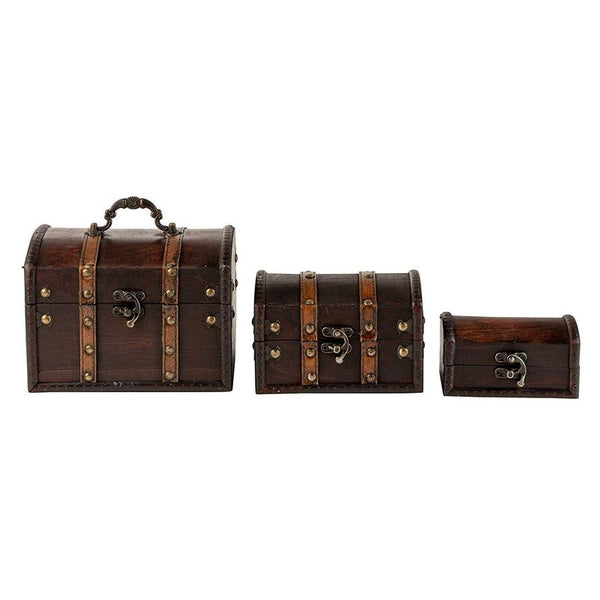 Set of 3 Wooden Treasure Chest Box, Antique Decorative Storage Trunks