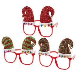 Holiday Party Glasses for Christmas, Elf Hat Photo Booth Props (3 Pack)