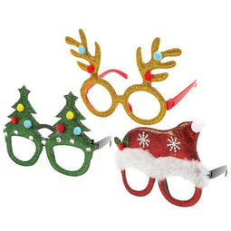 Funny Glasses for Christmas, Shiny Holiday Photo Booth Props, Assorted Designs (3 Pack)