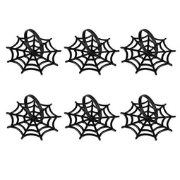 Halloween Napkin Rings - 6-Pack Black Spider Web Spooky Design Napkin Holder, Scary Costume Theme Party Supplies, Accessories, Lunch and Dinner Table Decoration