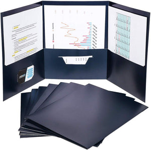 Juvale 24-Pack Bulk Navy Blue Tri-Fold Paper Folders with Pockets, 11.5 x 9 Inches