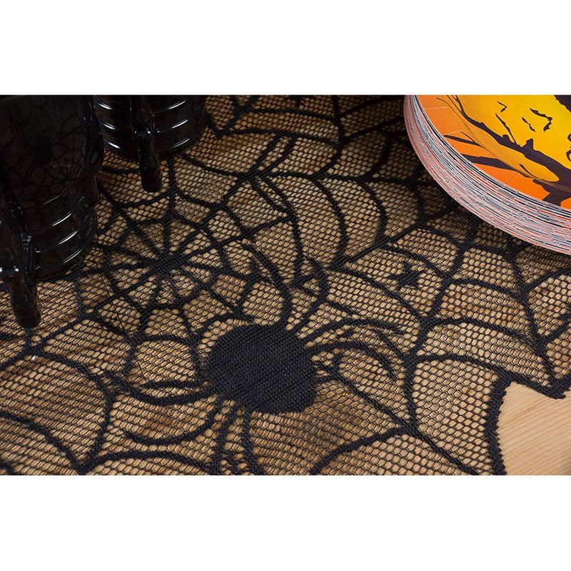 Juvale Spider Web Table Runner for Halloween, Lace Design (18 x 72 in, Black, 2 Pack)