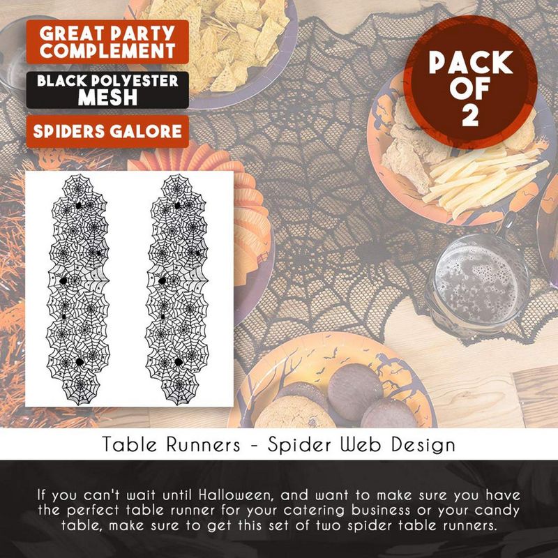 Juvale Spider Web Table Runner for Halloween, Lace Design (18 x 72 in, Black, 2 Pack)