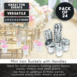 Juvale Pack of 24 2-inch Small Metal Buckets - Mini Pails with Handles - Perfect for Party Favors Candy Votive Candles Trinkets Small Plants - Silver
