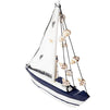 Juvale Sailboat Model Decoration - Wooden Ship Sailing Boat Home Decor, Beach Nautical Theme Lighthouse and Seashells, Blue White, 10.25 x 12.75 x 1.75 inches