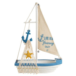 Juvale Sailboat Model Decoration - Wooden Sailing Boat Home Decor Set, Beach Nautical Design, Navy Blue and White with Anchor, 12.5 x 8.25 x 3 Inches