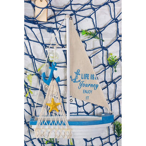 Juvale Sailboat Model Decoration - Wooden Sailing Boat Home Decor Set, Beach Nautical Design, Navy Blue and White with Anchor, 12.5 x 8.25 x 3 Inches