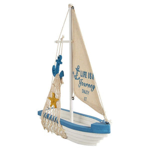 Juvale Sailboat Model Decoration - Wooden Sailing Boat Home Decor Set, Beach Nautical Design, Navy Blue and White with Ship's Wheel, 13 x 15 x 3 Inches