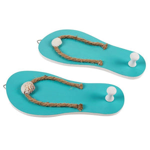 Juvale Wooden Flip Flop Shaped Ornament Hooks - 1-Pair Wall Hook with Beach Nautical Designed Decoration for Bathroom, Bedroom, and Kitchen, Turquoise Blue, 8.6 x 3.75 x 0.3 Inches Each