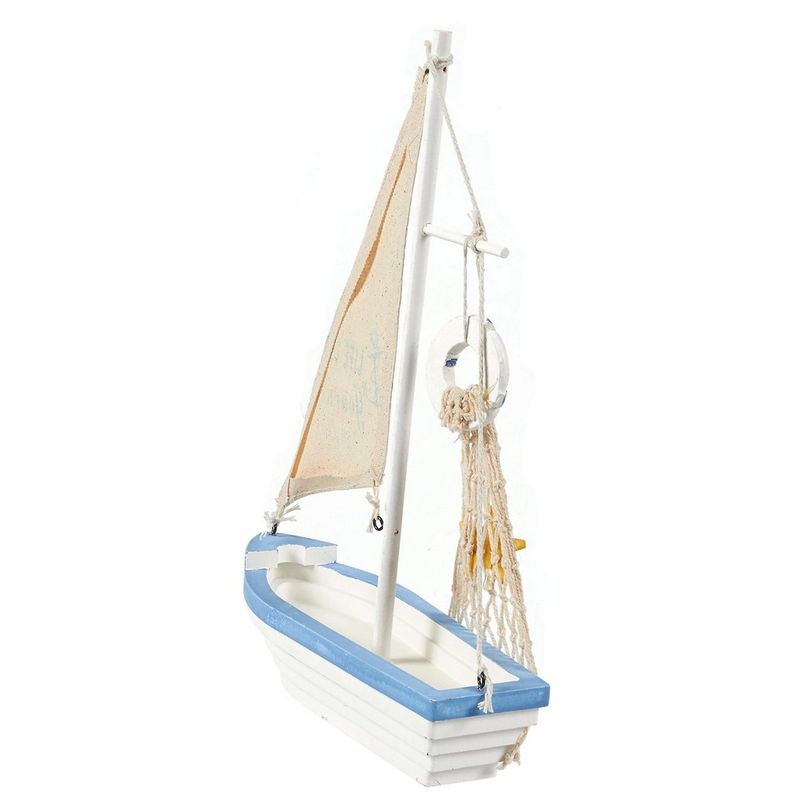 Juvale Sailboat Model Decoration - Wooden Sailing Boat Home Decor Set, Beach Nautical Design, Navy Blue and White with Lifebuoy, 12.5 x 8.25 x 3 Inches