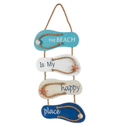 Juvale Nautical Beach Flip Flop Wall Ornament, Wooden Slippers Hanging Decoration, Ocean Home Decor for Wall and Door, 8.75 x 3.75 x 3 Inches