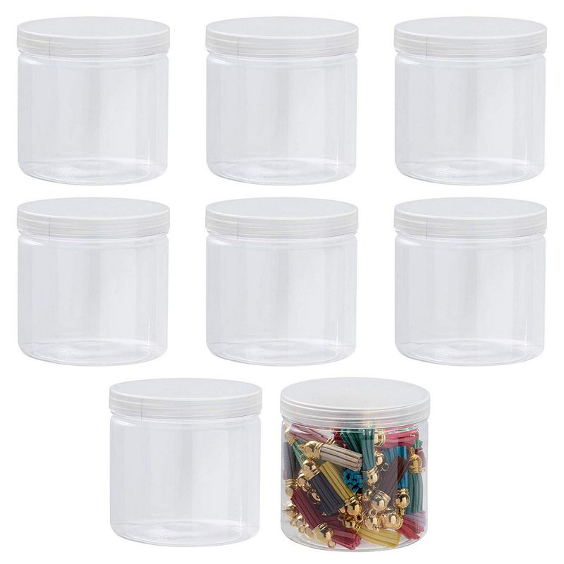 12 Pack Clear Plastic Jars Containers with Screw On Lids