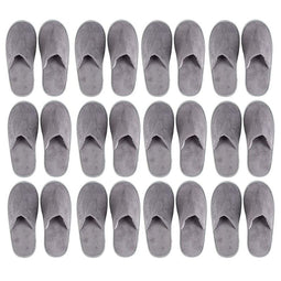 Juvale 12-Pair Disposable Slippers – Non-Slip Fleece Cloth Closed Toe Spa Slippers for Hotel, Travel, Guest and Home - Fits Up to US Men Size 11 & US Women Size 12, Gray